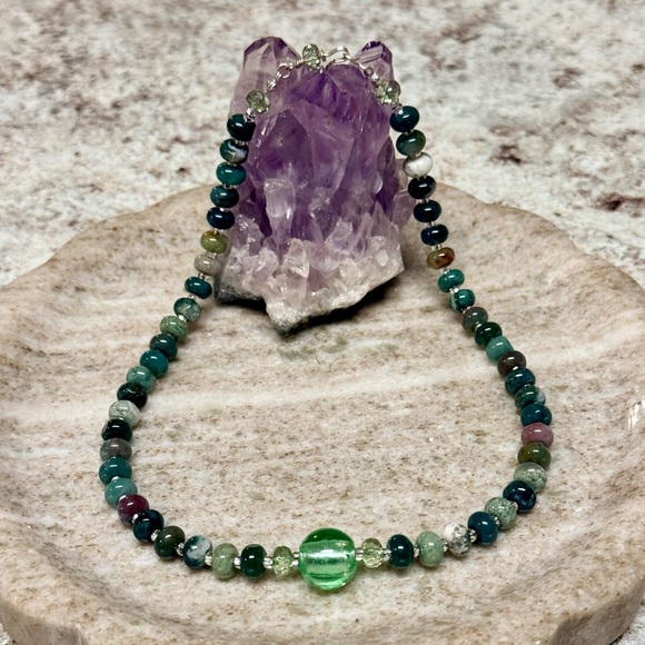 Genuine Indian Agate Gemstone Sterling Silver Necklace - Picture 3 of 5